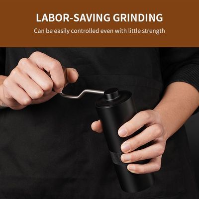 مطحنة قهوة يدوية باللون الأسود ، مقبض خشبي ، مطحنة قهوة يدوية مخروطية الشكل