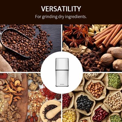 الفضة 304 الفولاذ المقاوم للصدأ مطحنة القهوة الكهربائية غطاء الصحافة زر مطحنة حبوب البن مطحنة