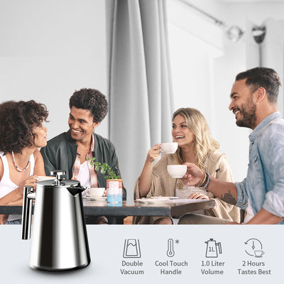 1000 مللي ماكينة صنع القهوة الفرنسية الأوتوماتيكية للسفر من الفولاذ المقاوم للصدأ بجدار مزدوج